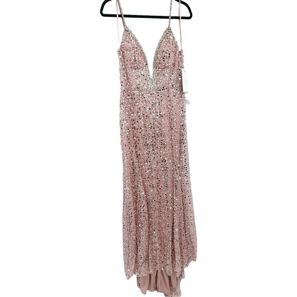 Mac Duggal Embellished Plunging V-neckline OpenBack Dress Rose Pink Size 10 NWT - Picture 10 of 12